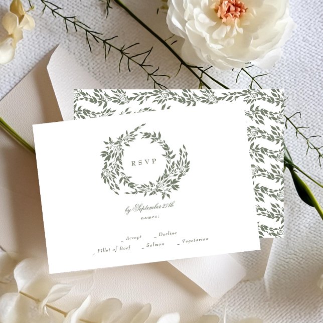 Cartons Réponse Guirlande botanique blanc vert Mariage classique (Créateur téléchargé)