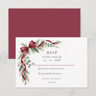 Cartons Réponse Guirlande de ruban bordeaux Noël mariage d'hiver