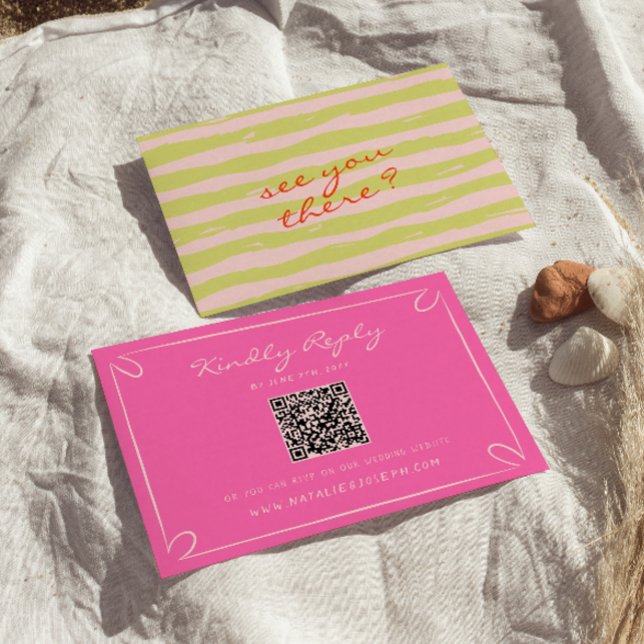 Cartons Réponse Hand Written Pinstripes Whimsical QR Code Wedding (Créateur téléchargé)