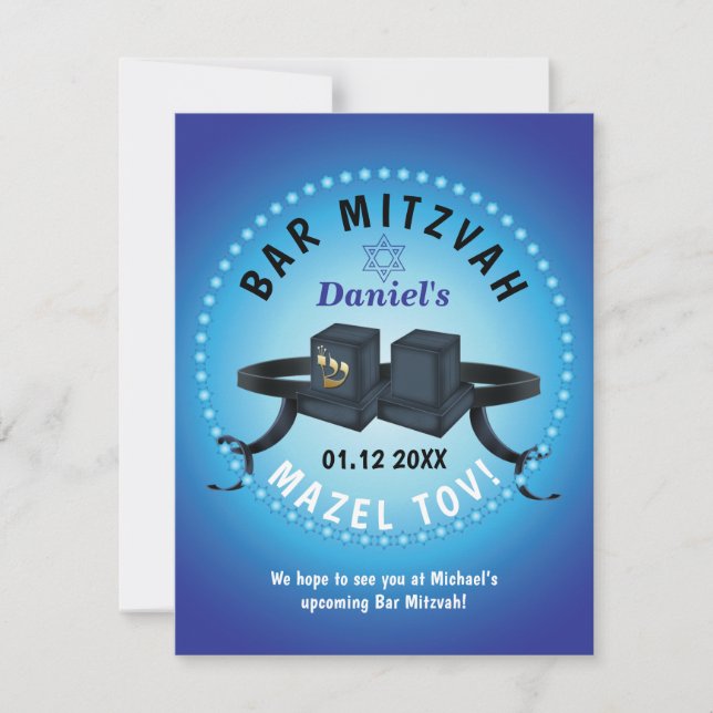 Cartons Réponse Happy Bar Mitzvah 20XX bleu décoratif (Devant)