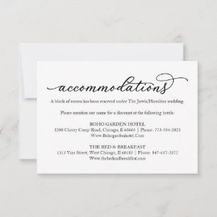 Cartons Réponse Hébergement de l'hôtel de mariage à la calligraphi