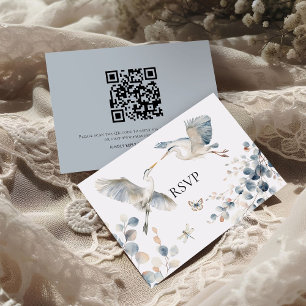 Cartons Réponse Hérons bleu Dusty moderne QR Code Mariage