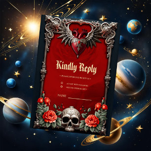 Cartons Réponse Icône gothique romantique : coeur, rose, crâne.