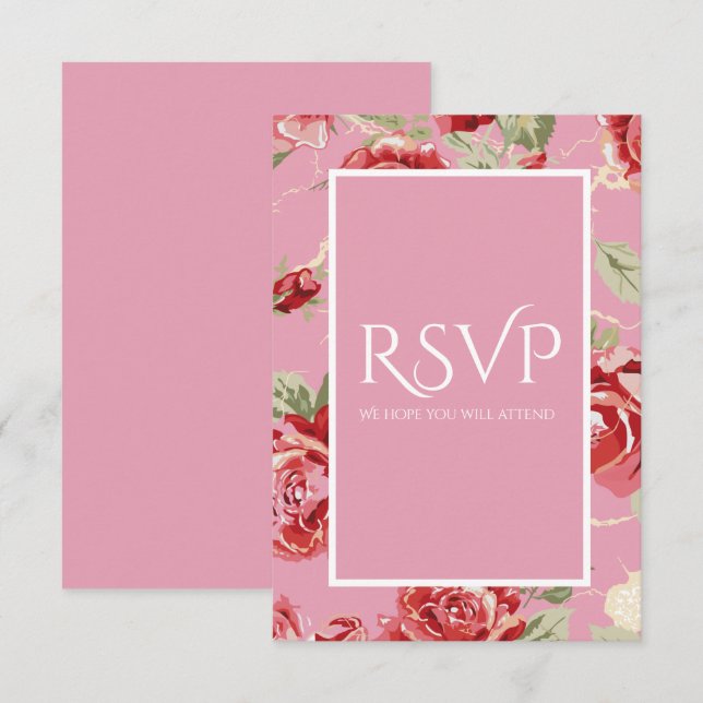 Cartons Réponse Impression florale rose rouge enregistrer la date  (Devant / Derrière)