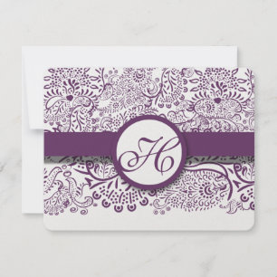 Cartons Réponse Inséparables pourpres Damask Monogram Mariages RSV