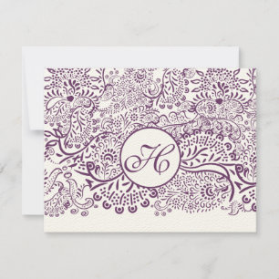 Cartons Réponse Inséparables pourpres Damask Monogram Mariages RSV