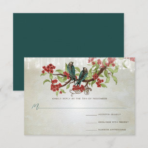 Cartons Réponse Inséparables Turquoises vintages Mariage gris fleu