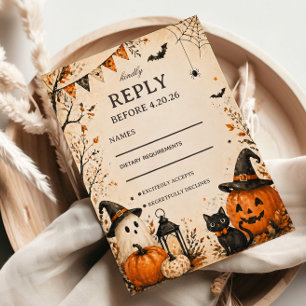 Cartons Réponse Invité Mignon et Effrayant d'Automne