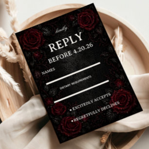 Cartons Réponse Invité Roses Rouge Foncé