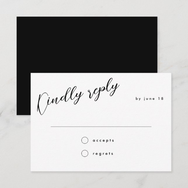 Cartons Réponse Invités de Mariage de calligraphie noire minimale (Devant / Derrière)