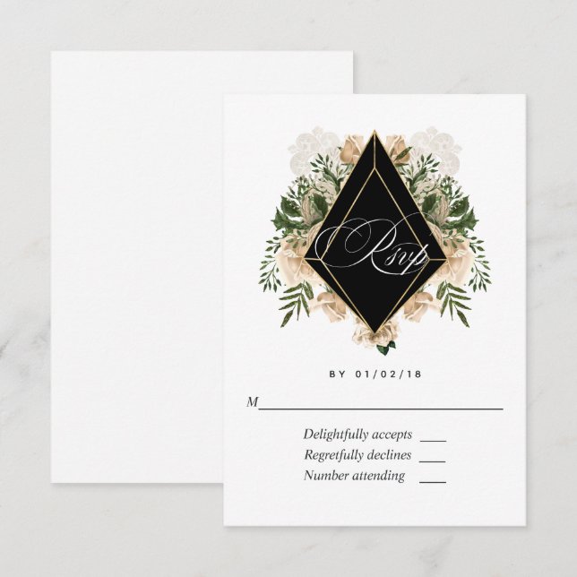 Cartons Réponse Ivory Floral Polygonal Rustique Mariage (Devant / Derrière)