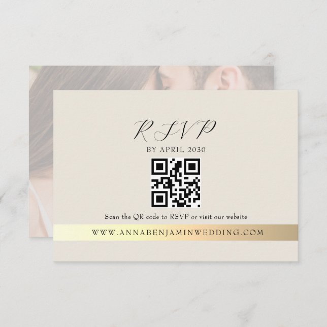 Cartons Réponse Ivory Photo QR Code Wedding (Devant / Derrière)