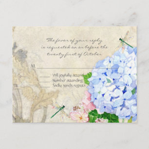 Cartons Réponse Jardin anglais, bleu et rose Hydrangeas aquarelle