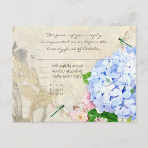 Cartons Réponse Jardin anglais, bleu et rose Hydrangeas aquarelle