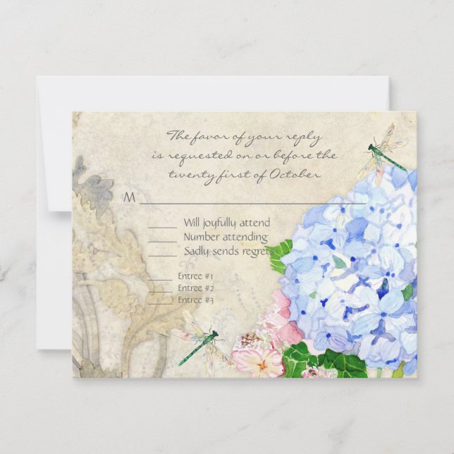 Cartons Réponse Jardin anglais, bleu et rose Hydrangeas aquarelle (Devant)