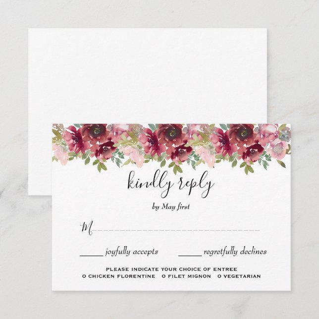 Cartons Réponse Jardin d'été Aquarelle Mariage floral (Devant / Derrière)