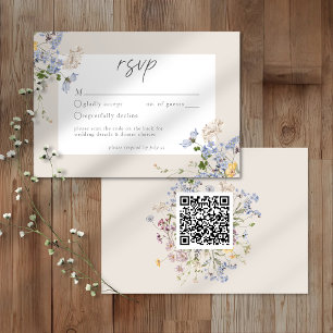 Cartons Réponse Jardin Élégant de Fleurs Sauvages Crème Mariage QR