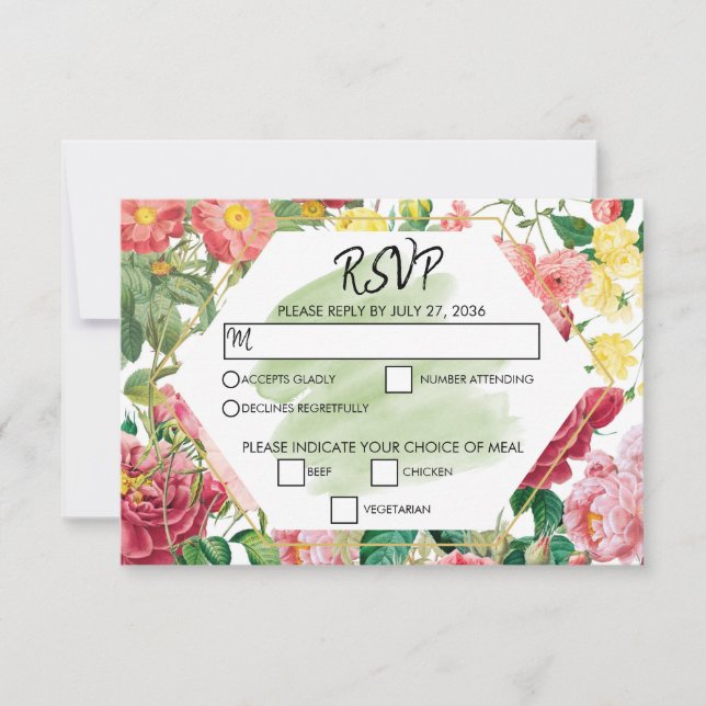 Cartons Réponse Jardin floral, aquarelle et mariage géométrique RS (Devant)