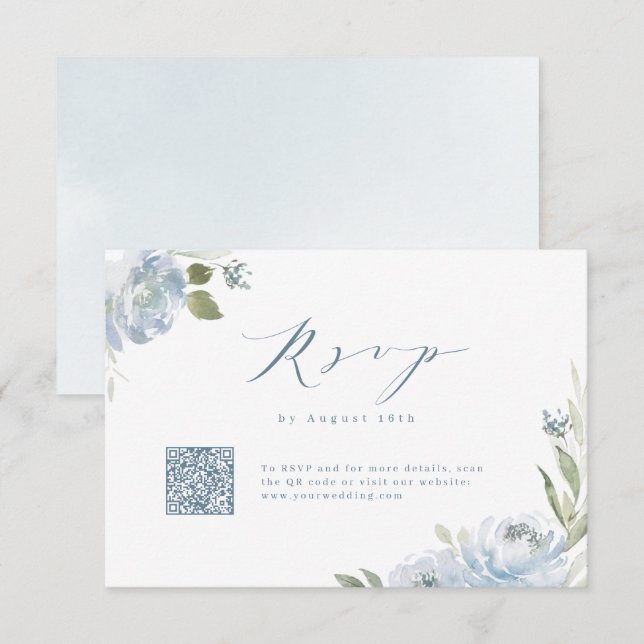 Cartons Réponse Jardin romantique bleu poussiéreux mariage QR code (Devant / Derrière)