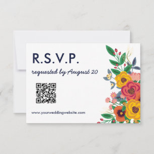 Cartons Réponse Jaune or Marine bleu Boho Mariage QR en ligne