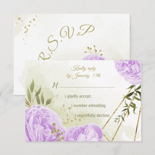 Cartons Réponse joli fleurs violettes vert feuille botanique (Devant / Derrière)