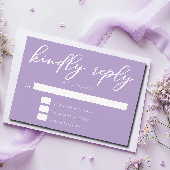 Cartons Réponse Joli Lilac violet Mariage de script blanc (Créateur téléchargé)