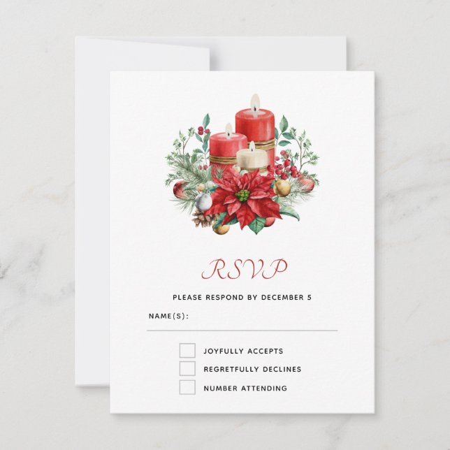Cartons Réponse Jolies bougies et bouquet Poinsettia Noël (Devant)