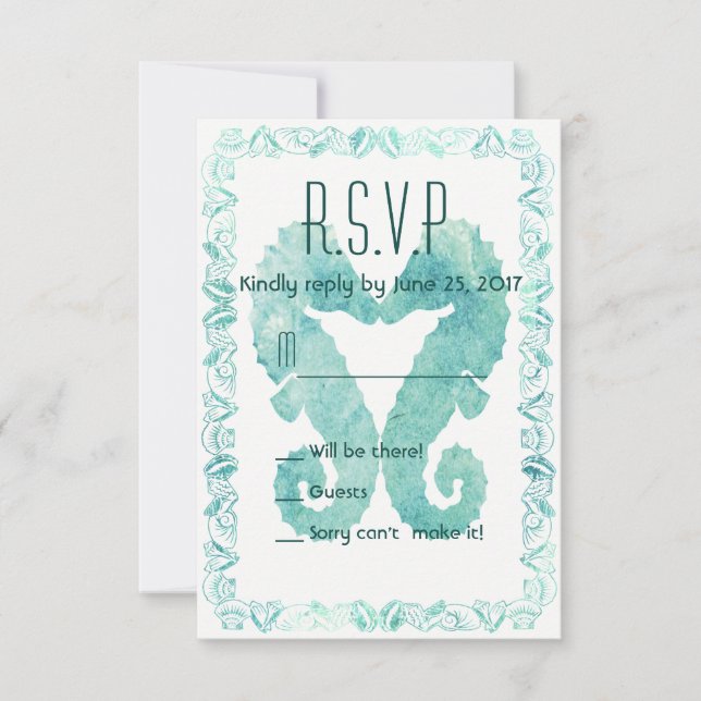 Cartons Réponse Kissing Seahorses Mariage R.S.V.P. en Turquoise (Devant)