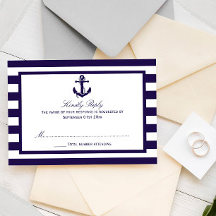 Cartons Réponse La collection de mariage à rayures bleues Ancre na