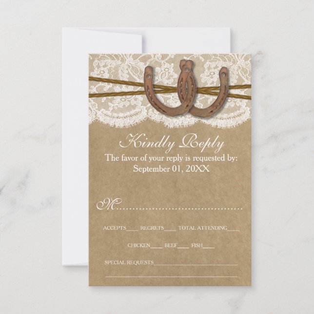 Cartons Réponse La collection de Mariages Kraft, Lace & Horseshoe (Devant)