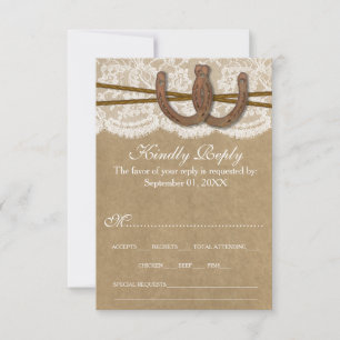 Cartons Réponse La collection de Mariages Kraft, Lace & Horseshoe