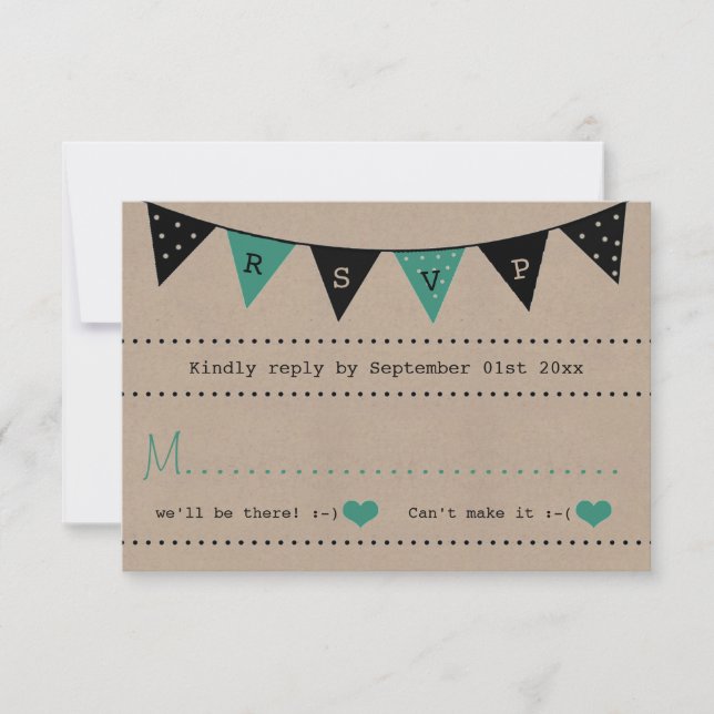 Cartons Réponse La collection moderne de Mariages Bunting Turquois (Devant)