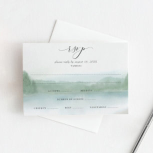 Cartons Réponse Lac Élégant et Arbres Aquarelle Douce Mariage RS