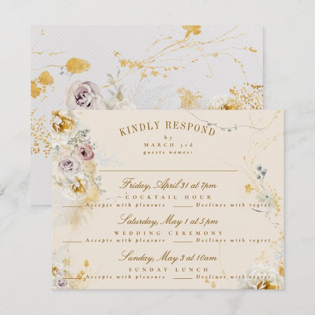 Cartons Réponse laine botanique lunaire mariage romantique boho (Devant / Derrière)