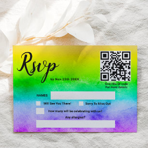 Cartons Réponse L'amour est amour aquarelle arc-en-ciel mariage qr