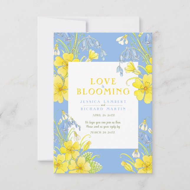 Cartons Réponse L'amour fleurit l'aquarelle jaune mariage de print (Devant)