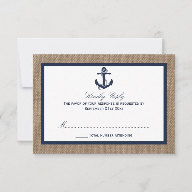 Cartons Réponse L'Ancre De La Marine Sur La Collection De Mariages (Devant)