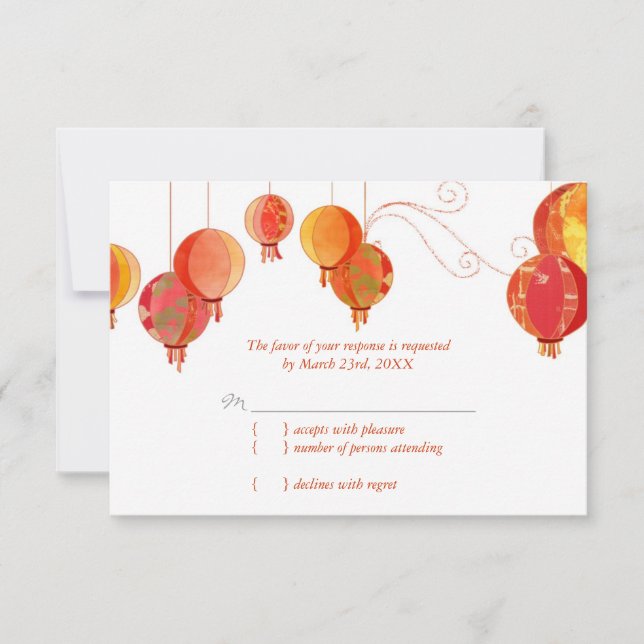 Cartons Réponse Lanternes en papier moderne rouge Mariage blanc RS (Devant)