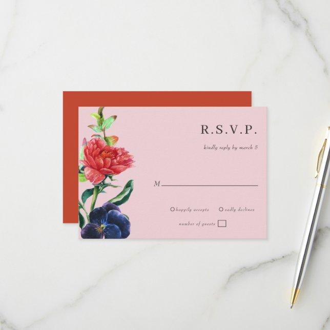 Cartons Réponse L'aquarelle rustique fleurit le Mariage floral (Devant/Arrière en situation)