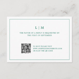 Cartons Réponse Lauren Emerald Green Monogramme Mariage élégant