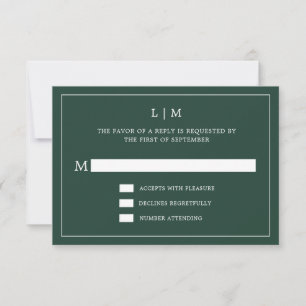 Cartons Réponse Lauren Forest Green Monogramme Mariage élégant