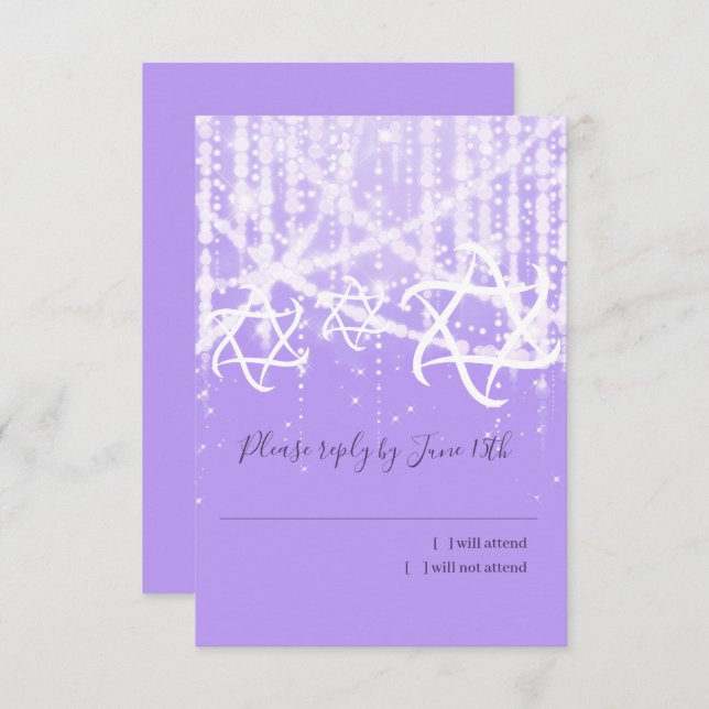 Cartons Réponse Lavande bat mitzvah blanc brillant (Devant / Derrière)