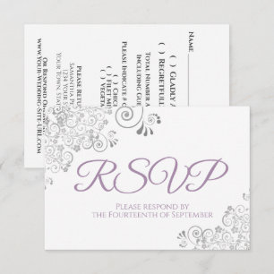 Cartons Réponse Lavande et blanc Elegant Mariage de dentelle d'arg