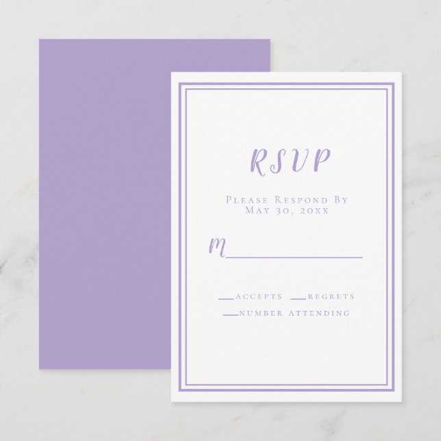 Cartons Réponse Lavender Elegant Minimalist Wedding  (Devant / Derrière)