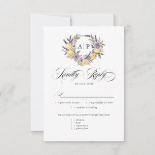 Cartons Réponse Lavender Lemon Monogram Floral Crest Options de re