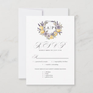 Cartons Réponse Lavender Lemon Monogram Floral Crest Options de re