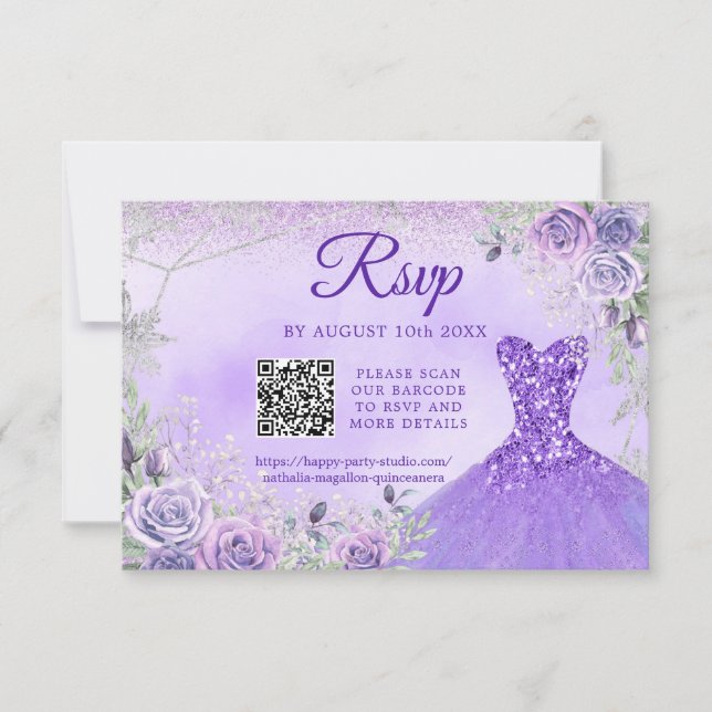 Cartons Réponse Lavender Snowflake Noël Quinceañera 15e QR (Devant)