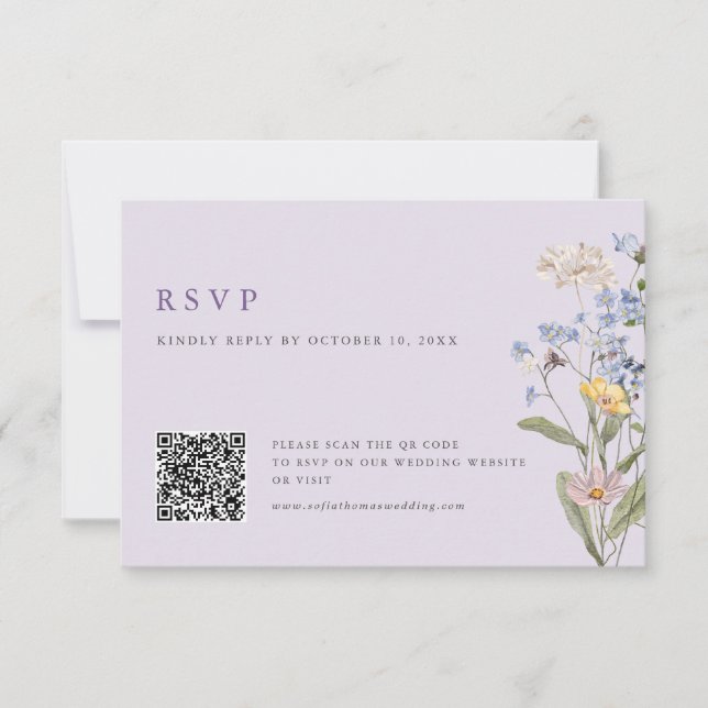 Cartons Réponse Lavender Spring Wildflower Meadow Wedding QR Code (Devant)