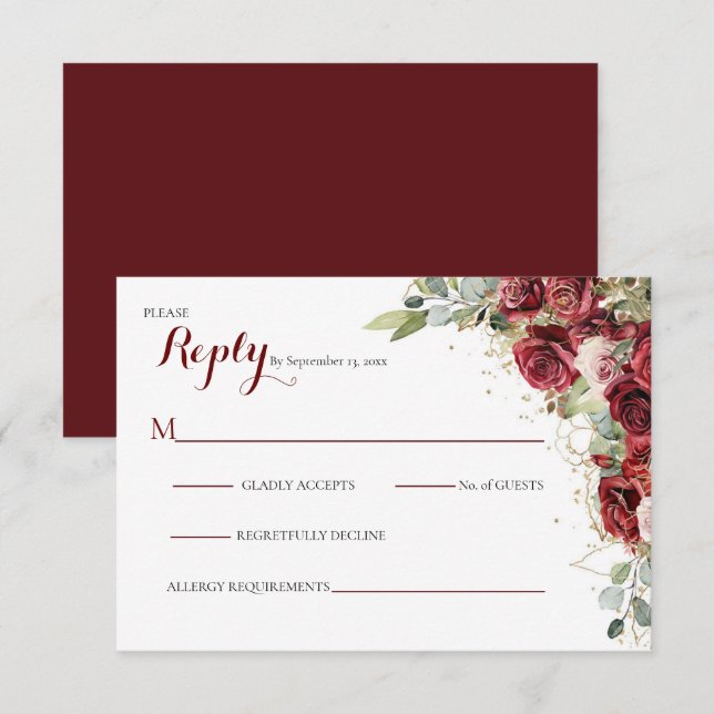 Cartons Réponse Le Mariage de Rose rouge de la mariée rousse (Devant / Derrière)