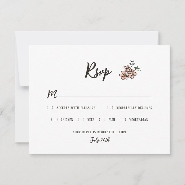 Cartons Réponse Le Signe Mariage Dit Rustique Doodle Floral (Devant)